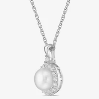 Womens Cultured Freshwater Pearl & Lab-Created Sapphire Sterling Silver Pendant Necklace