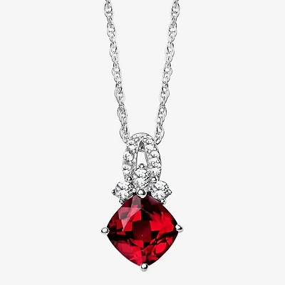 Womens Lab Created Ruby Sterling Silver Pendant Necklace