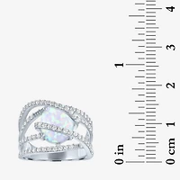 Womens Lab-Created Opal & White Sapphire Sterling Silver Cocktail Ring