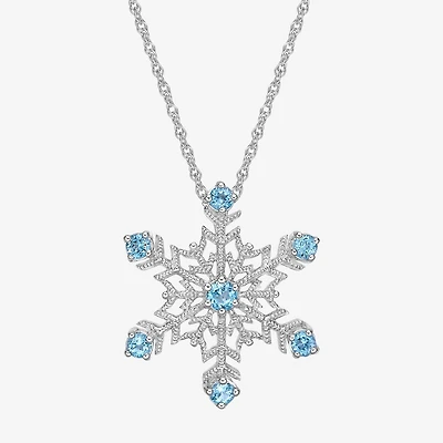 Womens Genuine Blue Topaz Sterling Silver 18 Inch Pendant Necklace
