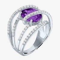 Womens Genuine Purple Amethyst Sterling Silver Cocktail Ring