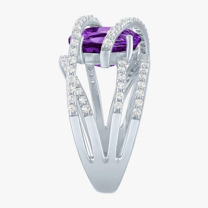 Womens Genuine Purple Amethyst Sterling Silver Cocktail Ring