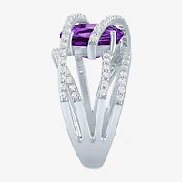 Womens Genuine Purple Amethyst Sterling Silver Cocktail Ring