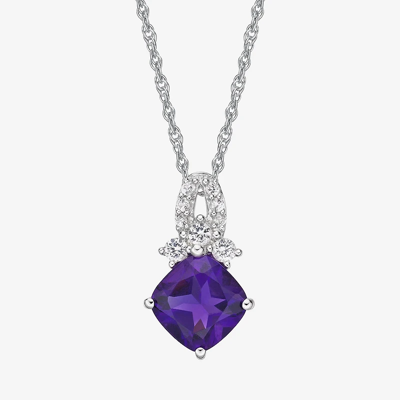Womens Genuine Purple Amethyst Sterling Silver 18 Inch Pendant Necklace