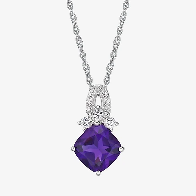 Womens Genuine Purple Amethyst Sterling Silver 18 Inch Pendant Necklace