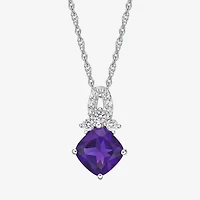 Womens Genuine Purple Amethyst Sterling Silver 18 Inch Pendant Necklace