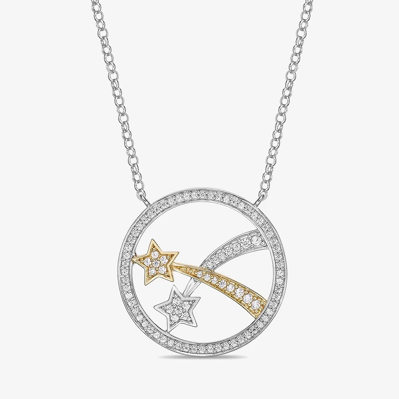 Womens 1/3 CT. T.W. Natural White Diamond 10K Two Tone Gold Star 18 Inch Pendant Necklace