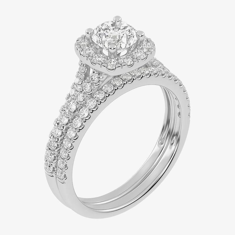 1 CT.T.W. (G / VS2-SI1) Lab-Grown Diamond Cushion Halo Wedding Engagement Ring 10K Gold