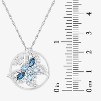 Womens Genuine Blue Topaz Sterling Silver Butterfly 18 Inch Pendant Necklace