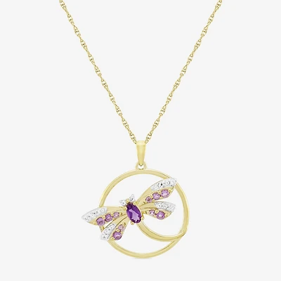 "Dragonfly" Womens Genuine Purple Amethyst 14K Gold Over Silver 18 Inch Pendant Necklace