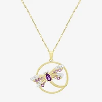 "Dragonfly" Womens Genuine Purple Amethyst 14K Gold Over Silver 18 Inch Pendant Necklace