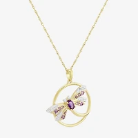 "Dragonfly" Womens Genuine Purple Amethyst 14K Gold Over Silver 18 Inch Pendant Necklace