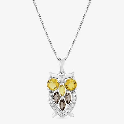 "Owl" Womens Genuine Yellow Citrine Sterling Silver 18 Inch Pendant Necklace