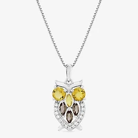 "Owl" Womens Genuine Yellow Citrine Sterling Silver 18 Inch Pendant Necklace