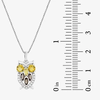 "Owl" Womens Genuine Yellow Citrine Sterling Silver 18 Inch Pendant Necklace