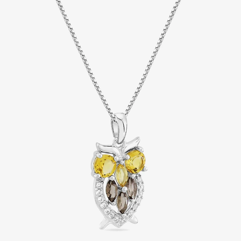 "Owl" Womens Genuine Yellow Citrine Sterling Silver 18 Inch Pendant Necklace
