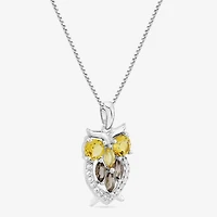 "Owl" Womens Genuine Yellow Citrine Sterling Silver 18 Inch Pendant Necklace