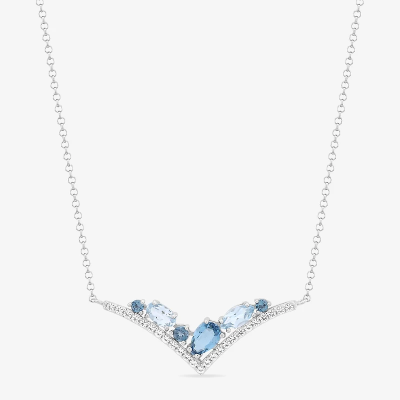 Womens Blue Topaz Sterling Silver 18 Inch Chevron Necklace