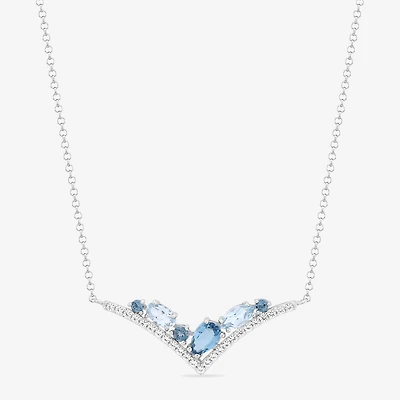 Womens Blue Topaz Sterling Silver 18 Inch Chevron Necklace