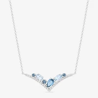 Womens Blue Topaz Sterling Silver 18 Inch Chevron Necklace