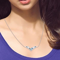 Womens Blue Topaz Sterling Silver 18 Inch Chevron Necklace