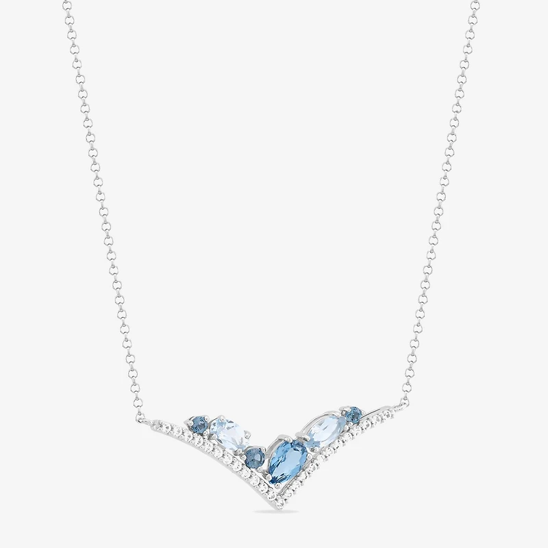 Womens Blue Topaz Sterling Silver 18 Inch Chevron Necklace
