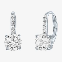 Yes, Please! Womens Lab Created White Sapphire Sterling Silver Round Drop Earrings