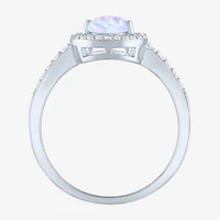 Yes, Please! Womens Lab Created White Opal Sterling Silver Pear Halo Cocktail Ring