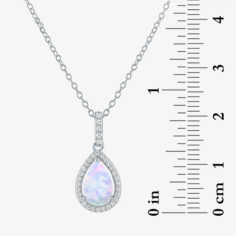 Yes, Please! Womens Lab Created White Opal Sterling Silver Pear 18 Inch Pendant Necklace