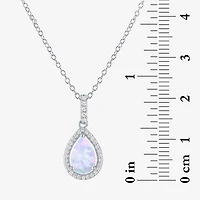 Yes, Please! Womens Lab Created White Opal Sterling Silver Pear 18 Inch Pendant Necklace