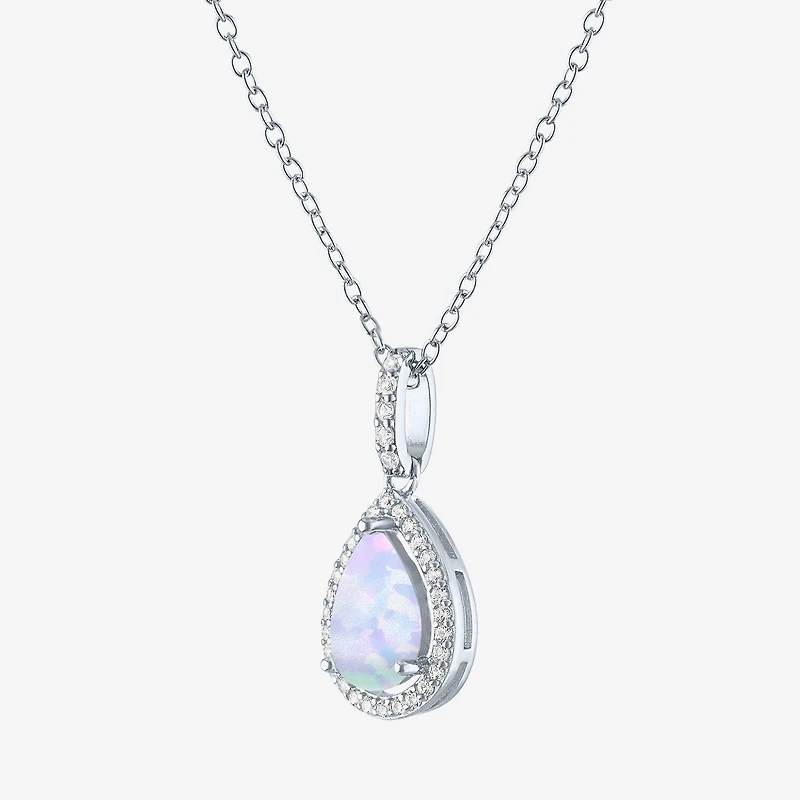 Yes, Please! Womens Lab Created White Opal Sterling Silver Pear 18 Inch Pendant Necklace