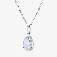 Yes, Please! Womens Lab Created White Opal Sterling Silver Pear 18 Inch Pendant Necklace