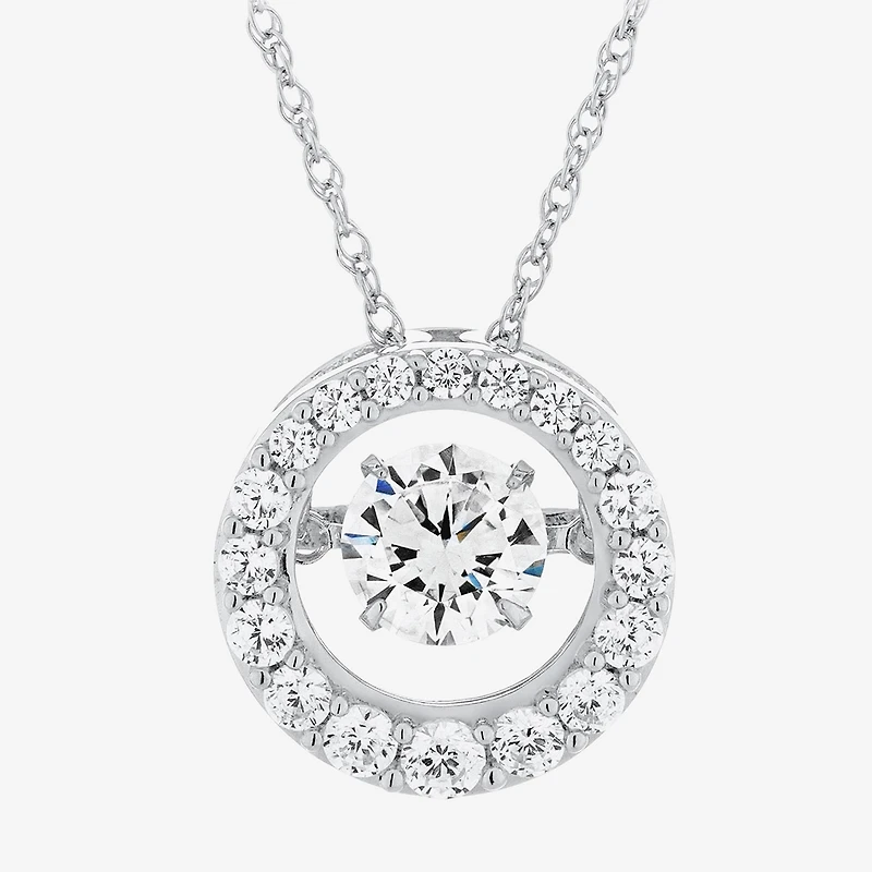 DiamonArt® Dancing Cubic Zirconia Sterling Silver Circle Pendant Necklace