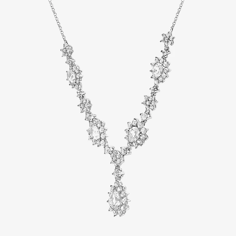 DiamonArt® Cubic Zirconia Sterling Silver Cluster Drop Necklace