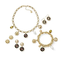Liz Claiborne Gold Tone Nautical Womens Glass Simulated Pearl Charm Bracelet