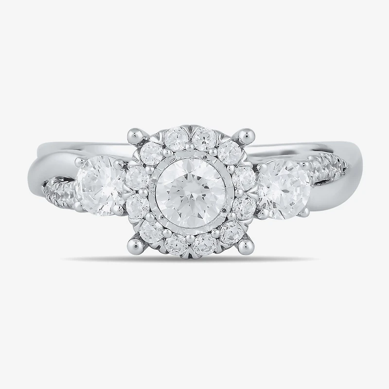 (G / I1) Womens 1 CT. T.W. Lab Grown White Diamond 10K Gold Round Halo Engagement Ring