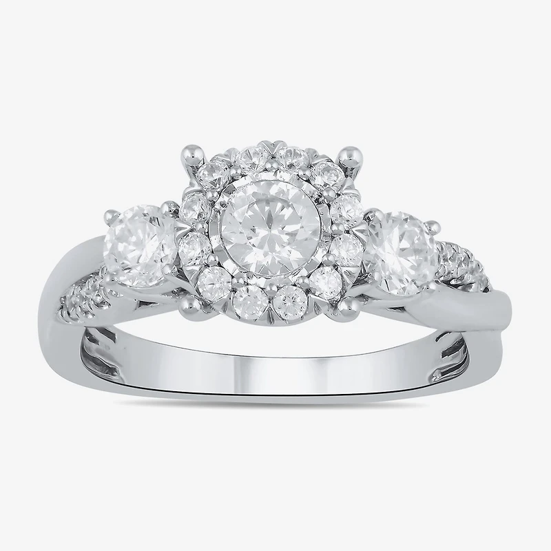 (G / I1) Womens 1 CT. T.W. Lab Grown White Diamond 10K Gold Round Halo Engagement Ring
