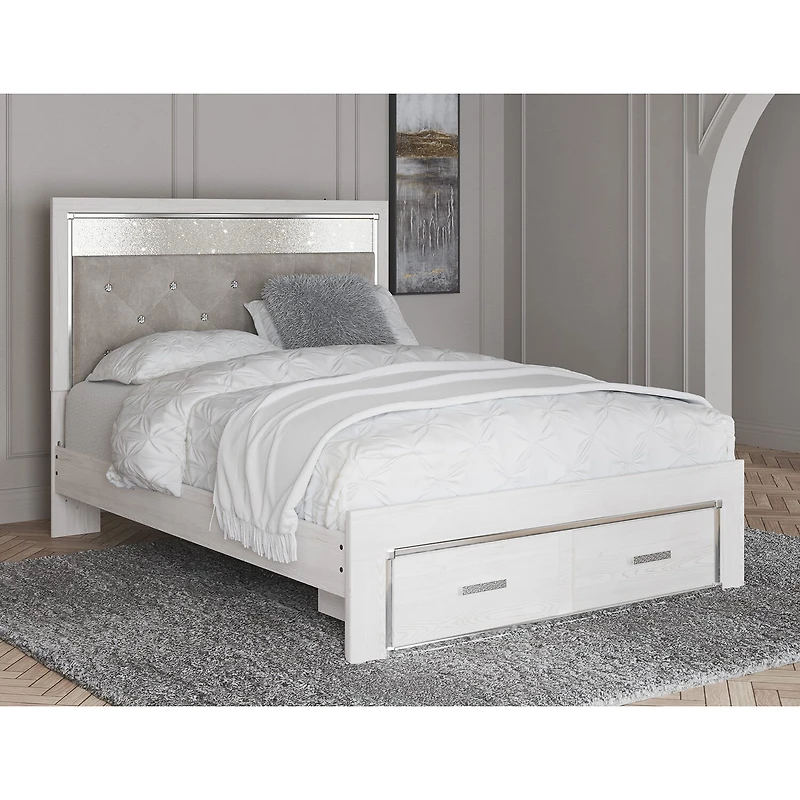 Signature Design by Ashley Altyra Upholstered Bed with 2 Storage Drawers White
