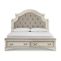 Signature Design by Ashley Realyn Upholstered Panel Bed with 2 Storage Drawers Chipped White