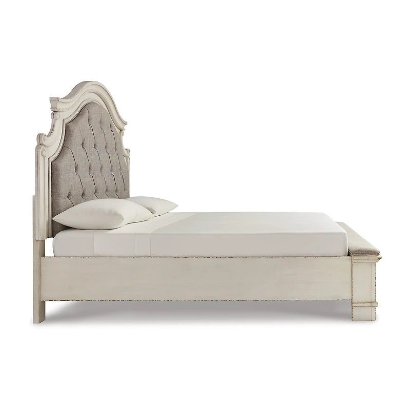 Signature Design by Ashley Realyn Upholstered Panel Bed with 2 Storage Drawers Chipped White