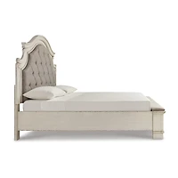 Signature Design by Ashley Realyn Upholstered Panel Bed with 2 Storage Drawers Chipped White