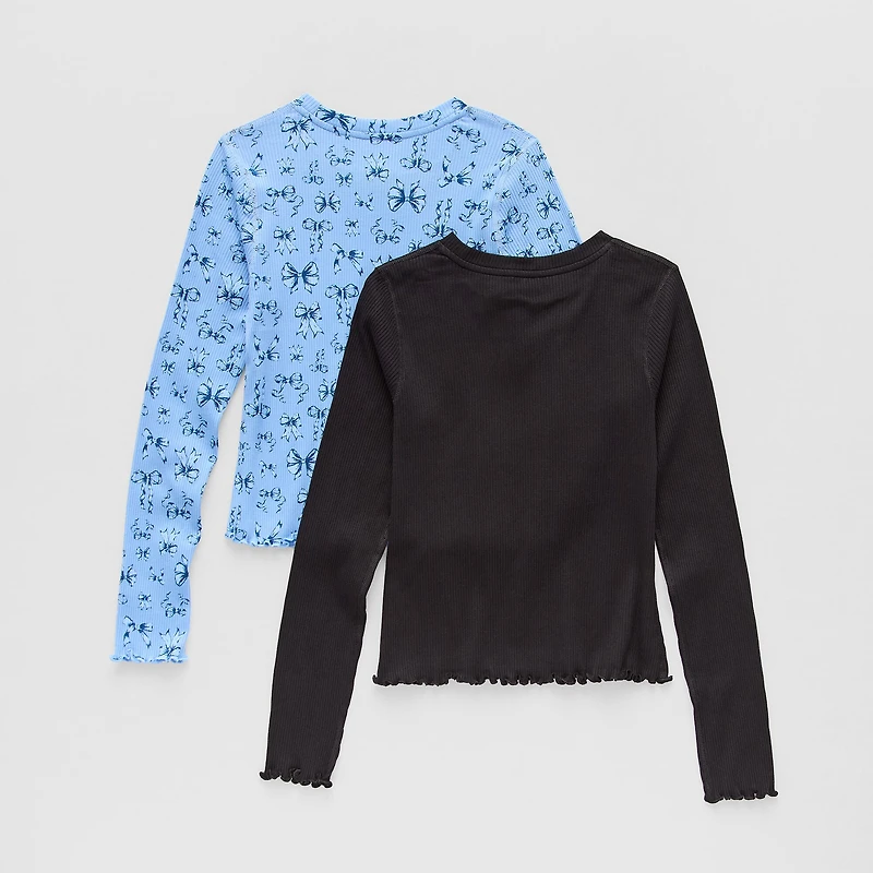 Thereabouts Little & Big Kid Girls Sensory Friendly Crew Neck Long Sleeve Adaptive Regular Fit 2-pc. Graphic T-Shirt