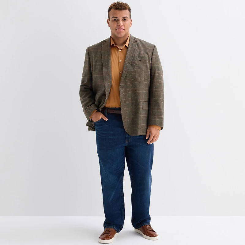 J. Ferrar Mens Big and Tall Plaid Regular Fit Sport Coat