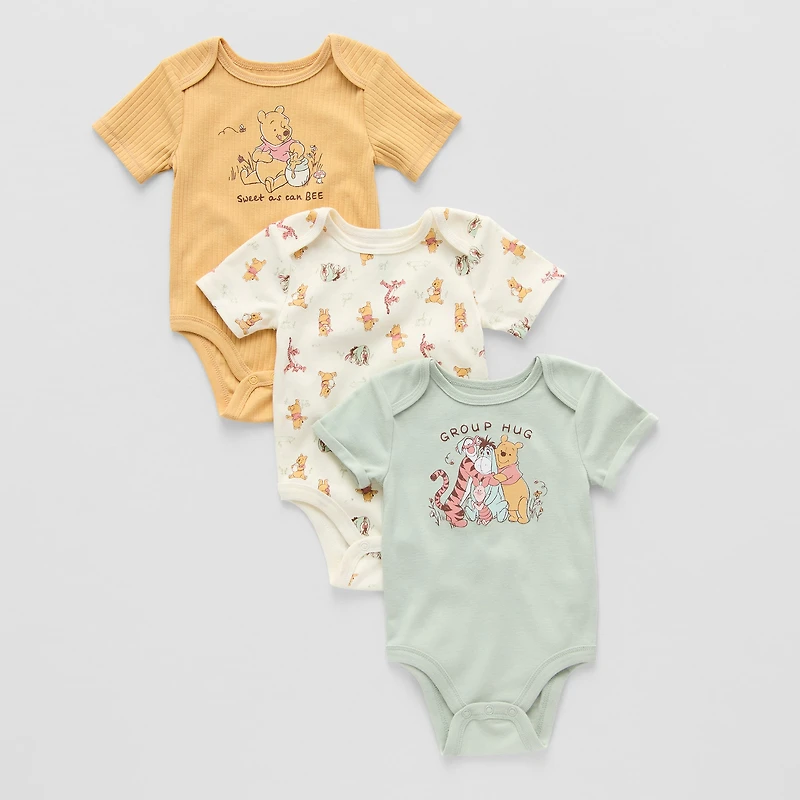Baby Unisex Winnie The Pooh Crew Neck Short Sleeve 3-pc. Bodysuit