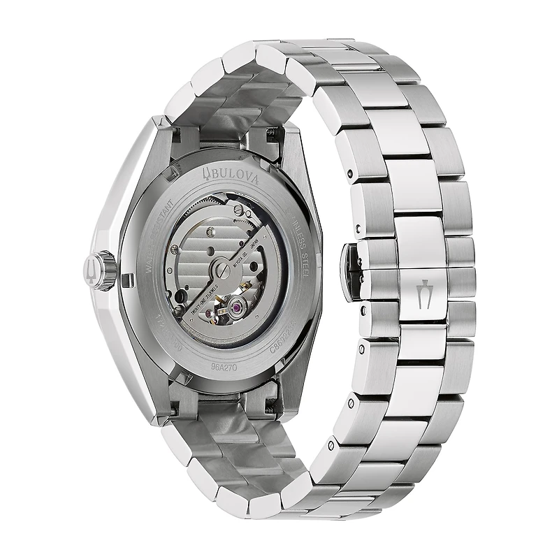 Bulova Surveyor Mens Automatic Silver Tone Stainless Steel Bracelet Watch 96a270