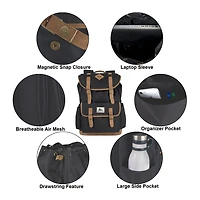 AD Sutton Kelty Flap Drawstring Backpack with Faux Leather Trim