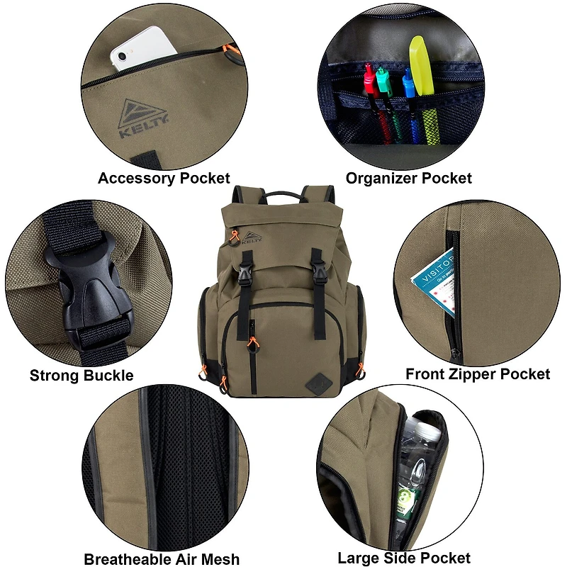 AD Sutton Kelty Deluxe Sport Flap Backpack with Drawstring