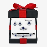 Womens 4-pc. Lab-Created Blue Sapphire & Cubic Zirconia Silver Over Brass Jewelry Set