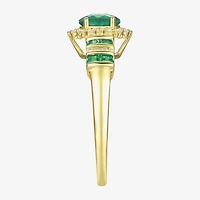 Womens 1/10 CT. T.W. Diamond & Genuine Green Emerald 10K Gold Oval Cocktail Ring