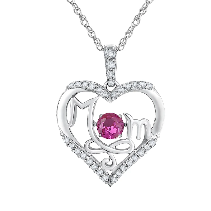 Love in Motion™ Lab-Created Pink and White Sapphire Sterling Silver Mom Pendant